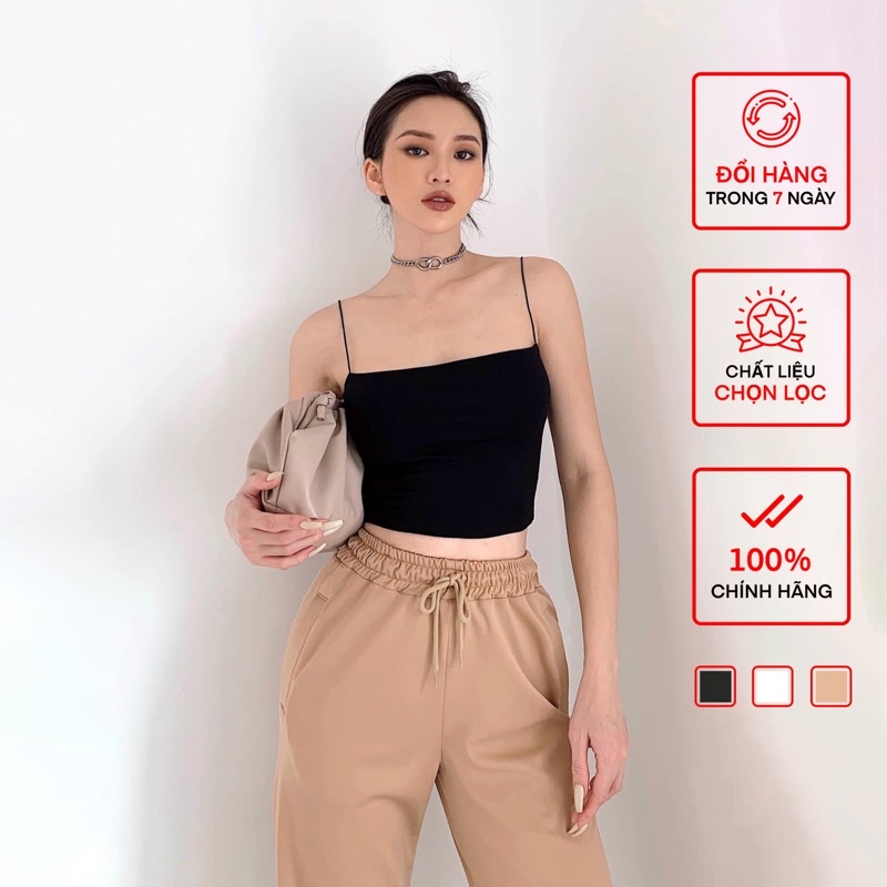 Áo Hai Dây Croptop Nữ Busy 2 Lớp Thun Dẻo Không Viền Co giãn Ôm Sát HDC