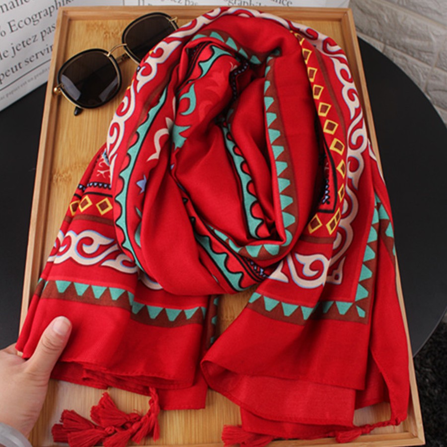 [Nowship2h] Khăn Choàng Quàng Cổ Boho Họa Tiết Thổ Cẩm Vintage - Chất Liệu Cotton - Size:90x180cm - Mã KC014