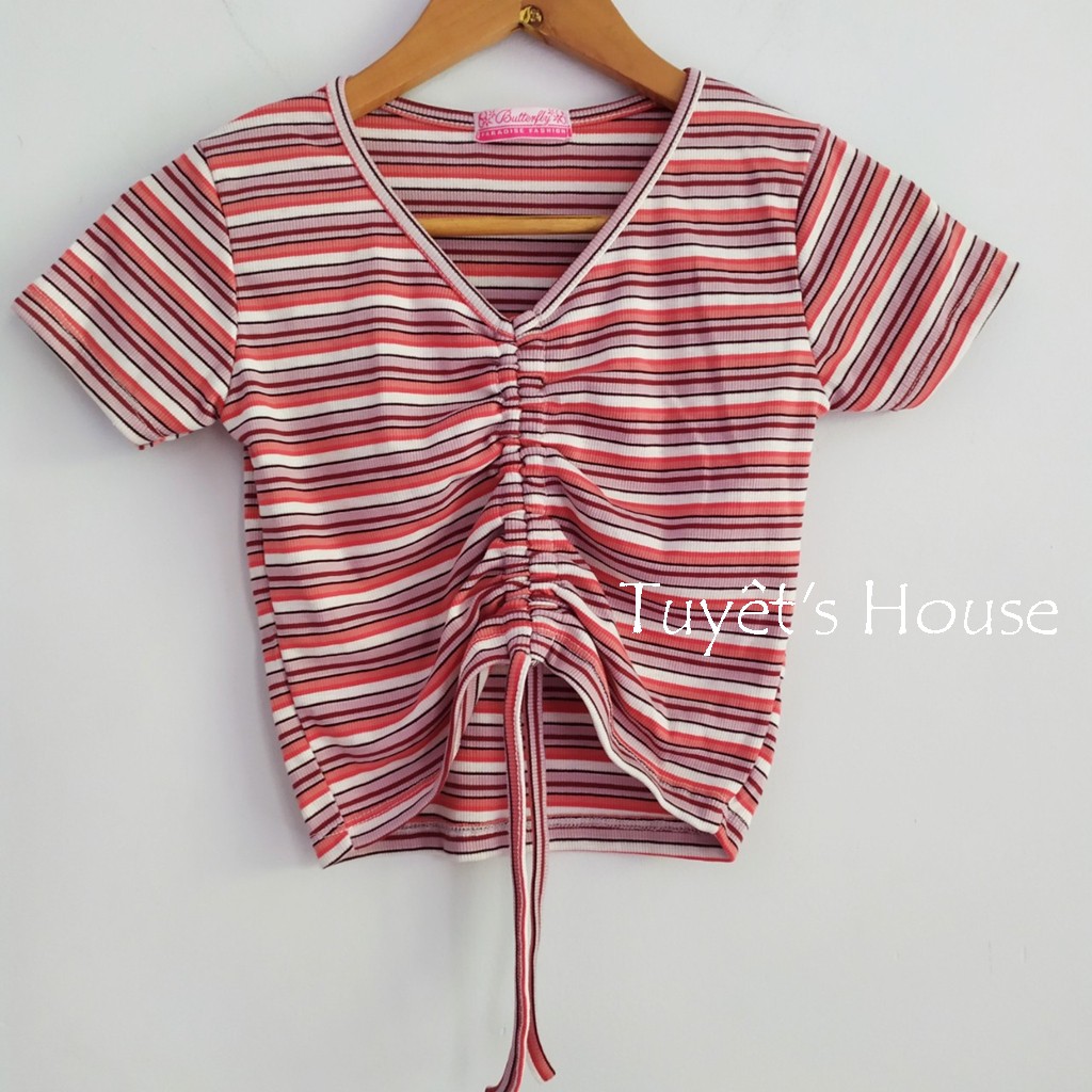 ÁO CROPTOP SỌC RÚT DÂY NGỰC TUYẾT'S HOUSE B6-4-2 | BigBuy360 - bigbuy360.vn