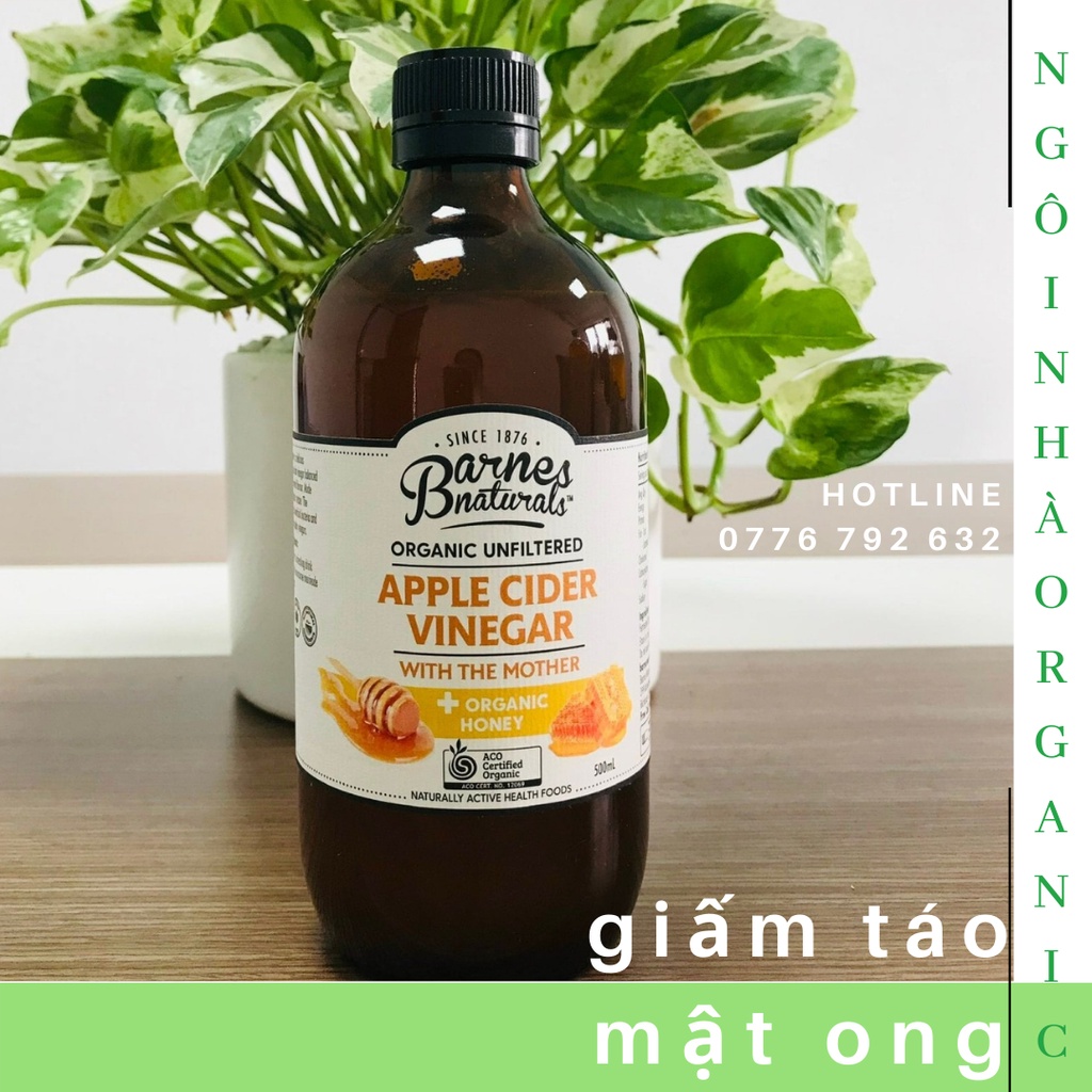 Giấm táo mật ong hữu cơ Barnes Naturals (có giấm cái) Organic Apple Cider Vinegar (with mother) &amp; Honey