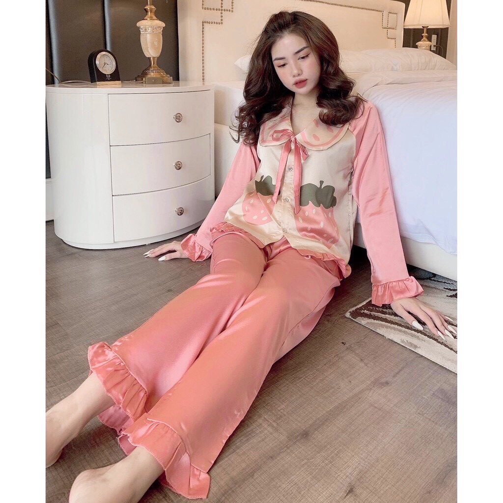 Bộ Pijama Lụa Satin Dâu Tây 💞ẢNH THẬT💞 Bộ Lụa Tiểu Thư Hình Dâu Tây Dễ Thương | BigBuy360 - bigbuy360.vn