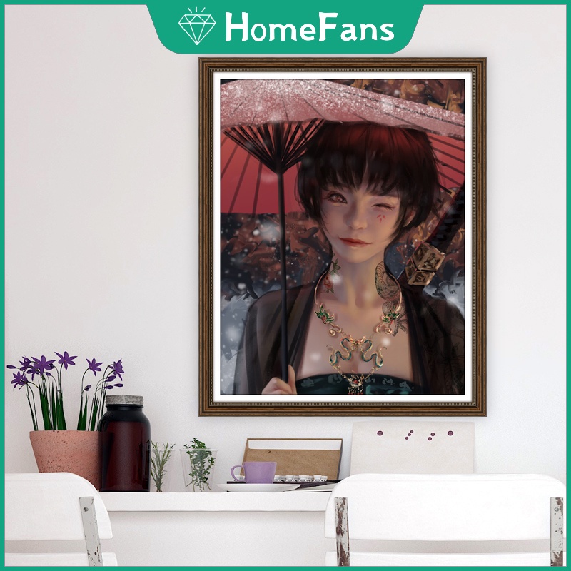 Bộ Tranh Đính Đá 5D Tự Làm 30x40cm / 40x50cm Hình Cô Gái Anime Trang Trí Nhà Cửa