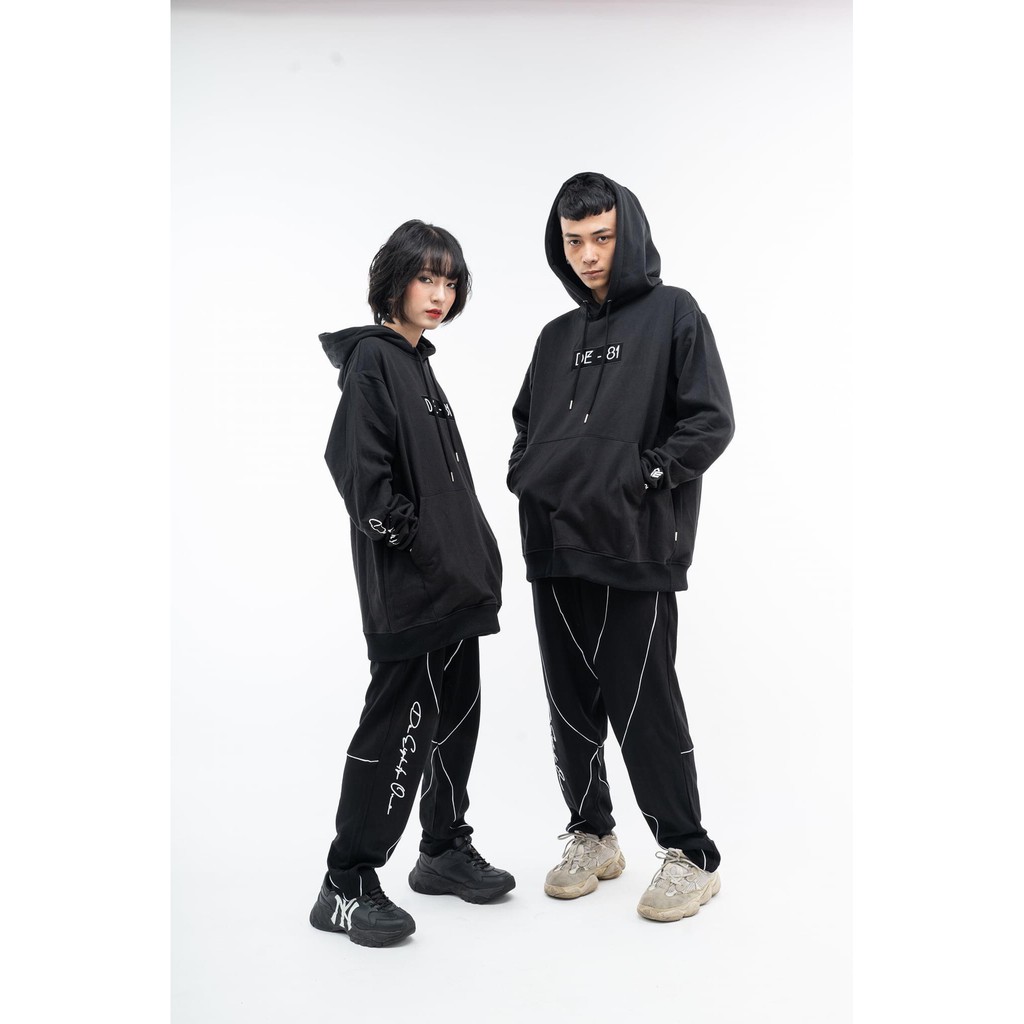 Áo hoodie nam nữ form rộng basic màu đen chất nỉ bông dày dặn thương hiệu DE81