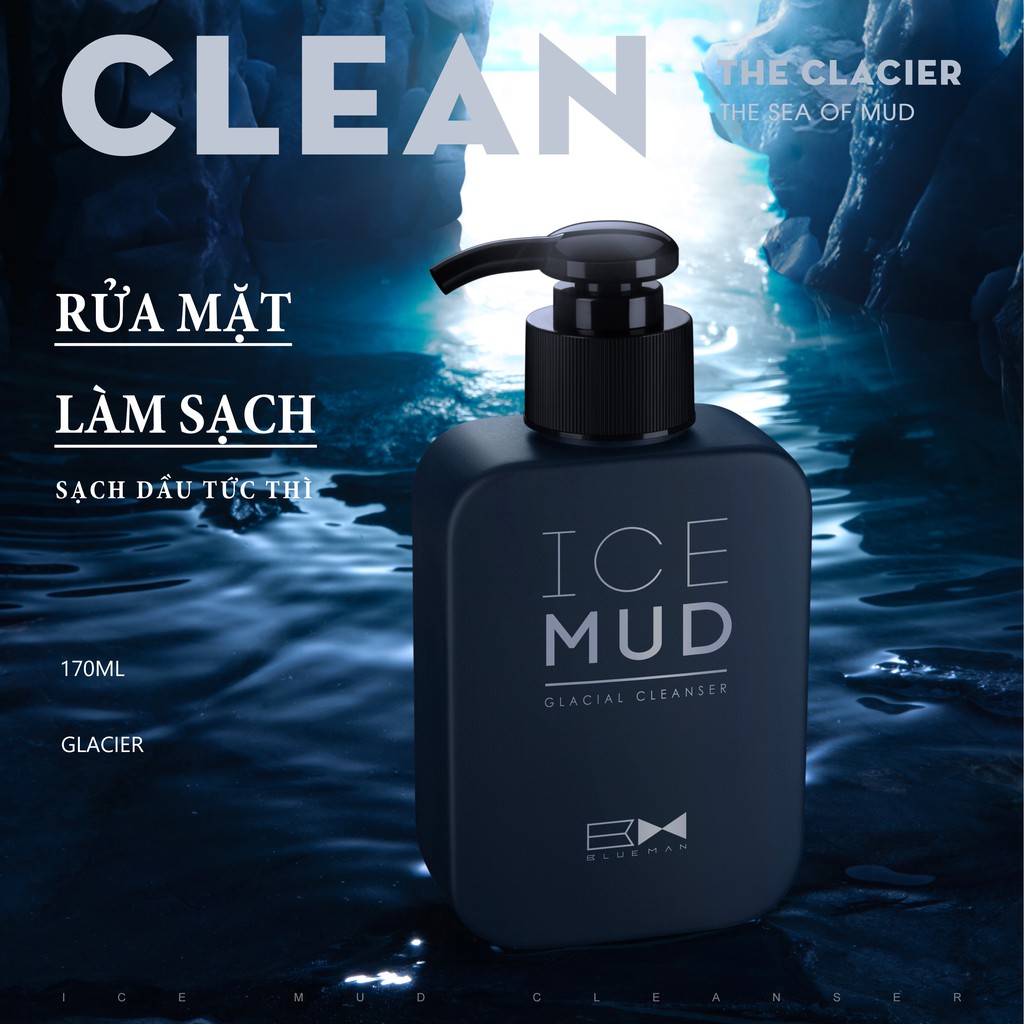 Sữa Rửa Mặt Cho Nam Ice Mud BLUEMAN Ngăn Ngừa Mụn Làm Sáng Da 170ml ZL38