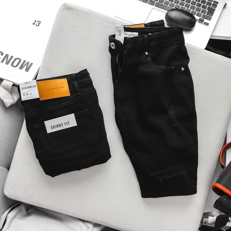 Quần short jean nam 02 màu đen trắng| Quần ngố nam jean co giản hàng cáo cấp