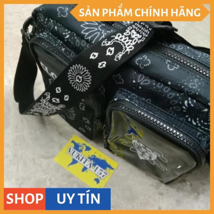 Túi đeo chéo Clownz Đen in hoa văn (Tặng full tag và giấy thơm) (chuẩn cao cấp 1-1) (loại 2 hộp in mặt quỷ) (Vukita157)