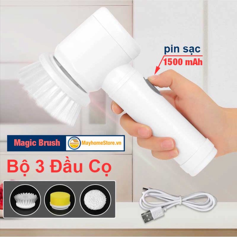 Máy Cọ Rửa Điện Đa Năng Sạc USB, bàn chải Vệ Sinh Bếp, Bồn Rửa Mặt, Đánh Giày, đánh bóng Magic Brush với 3 đầu thay thế