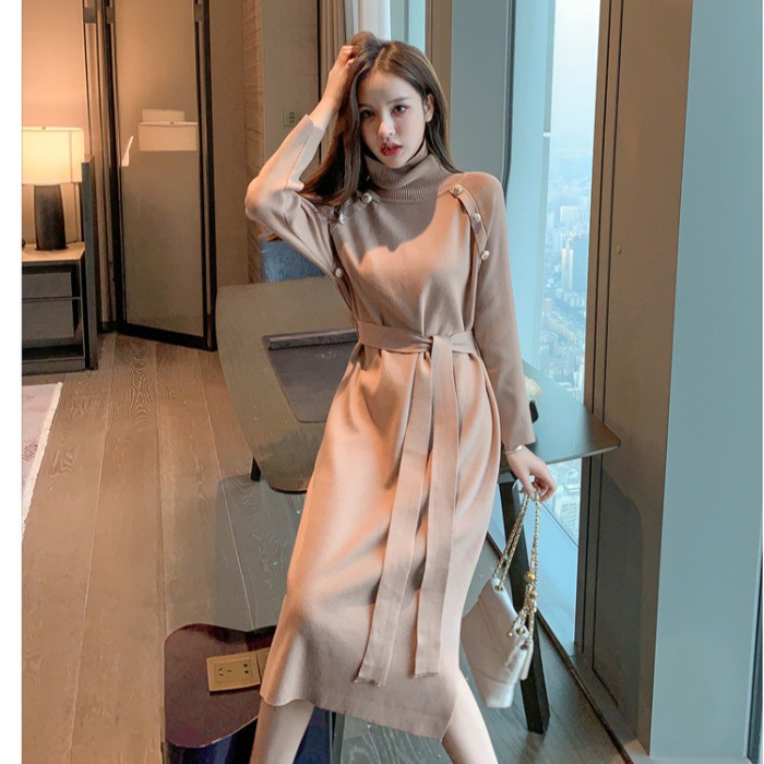 🎀Đầm váy len Quảng Châu dài qua đầu gối cổ điển Hepburn