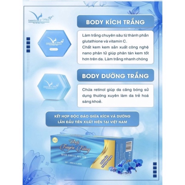 Combo 2 Hộp Kem body xanh truyền trắng hàn quốc vip white + Tặng kèm 1 tẩy tbc