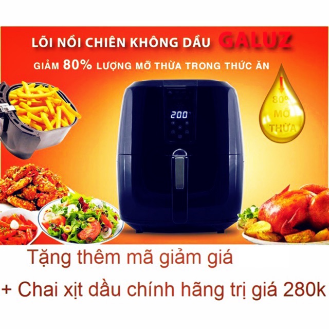 Nồi chiên không dầu điện tử Pháp Galuz GLA-616, có xịt dầu chống khô đồ ăn tặng kèm