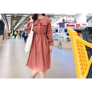 (ẢNH THẬT) đầm xoè tay dài cổ sen bo eo