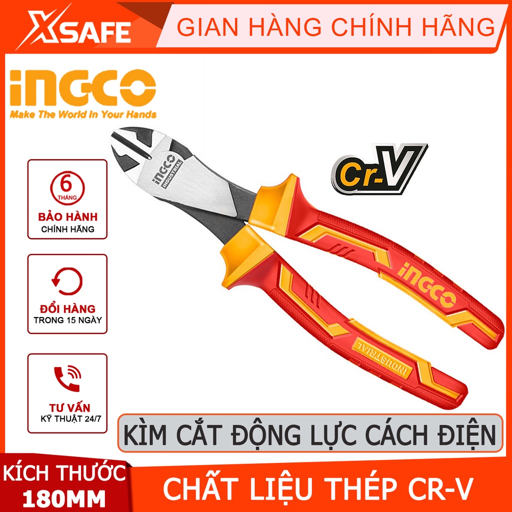 Kìm cắt cách điện cao cấp INGCO HIHDCP28188 Kềm đông lực cách điện kích thước 7 inch, tay cầm cách điện lên đến 1000V