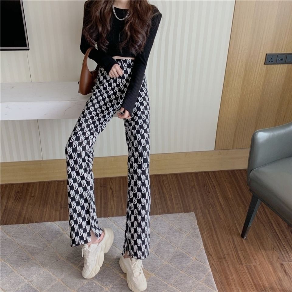 2021 spring and summer new wild tide brand we11done straight casual pants women's high-waisted thin slit trousers trousers