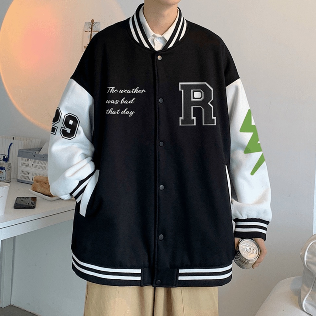 (FREE SHIP) ÁO KHOÁC BOMBER NAM HỌA TIẾT CHỮ R TIA SÉT CÁNH TAY THỜI TRANG CÁ TÍNH SÀNH ĐIỆU TK 2022