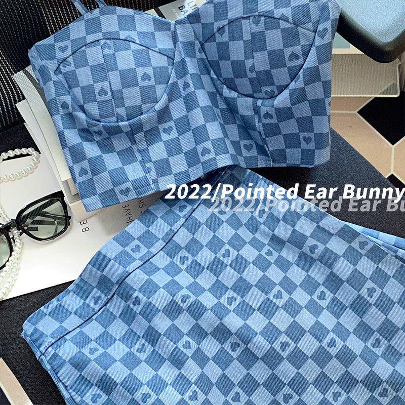 Bộ Đồ Hai Dây Kẻ Sọc Màu Xanh Dương Bộ Váy 2 Chiếc Phong Cách Hàn Quốc Mùa Hè Phương Tây Cho Nữ