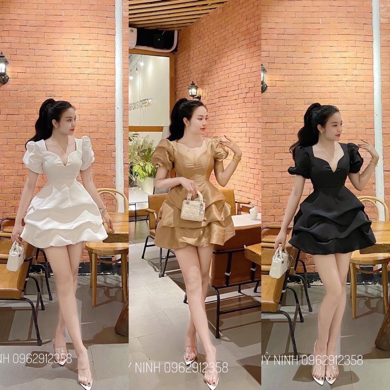 đầm cổ v tay phồng bigsize