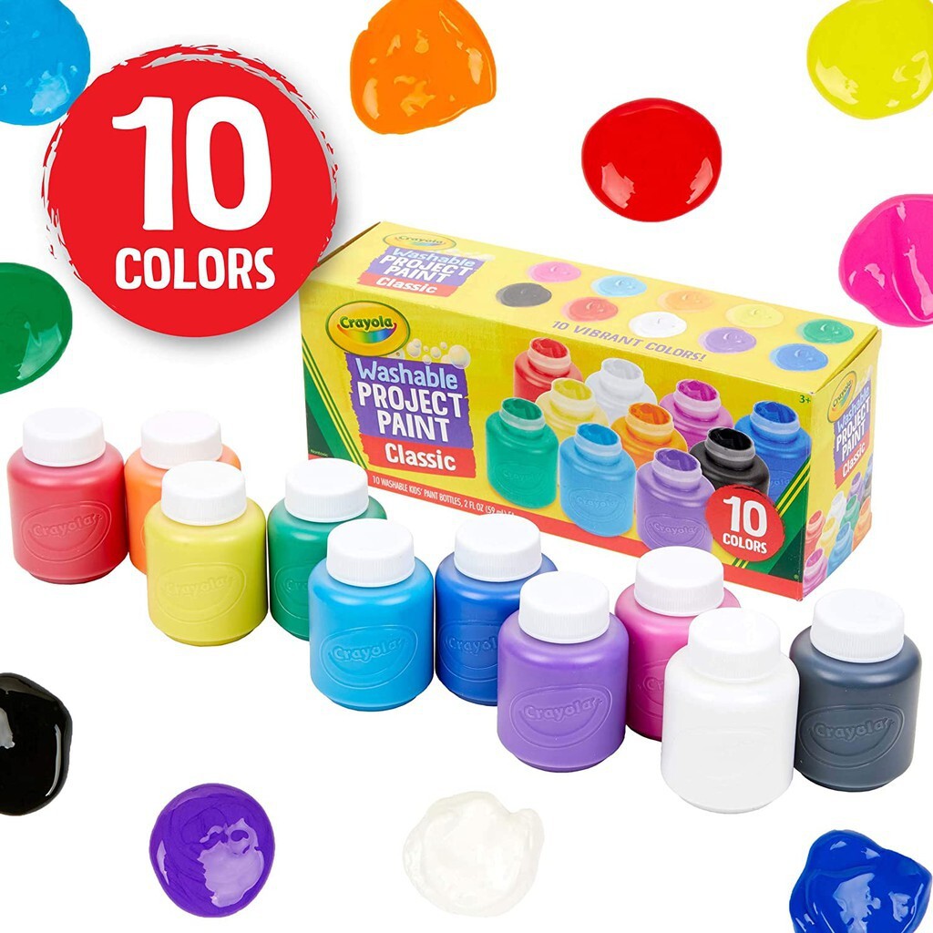 Bộ 10 hũ sơn 59ml Crayola Dễ tẩy rửa Màu cơ bản, Project Paint - 541205