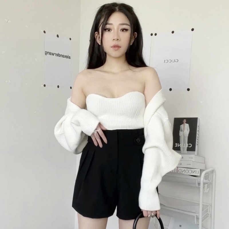 TINGOAN - Set cardigan Way 2 Sexy Cardigan + Top (Trắng)