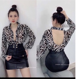 Áo sơ mi hở lưng phối dây sa lưng cao cấp