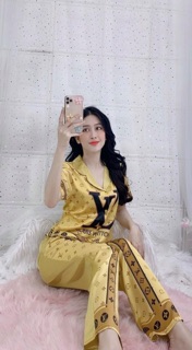 BỘ LỤA SATIN 3D QUẦN DÀI TAY NGẮN