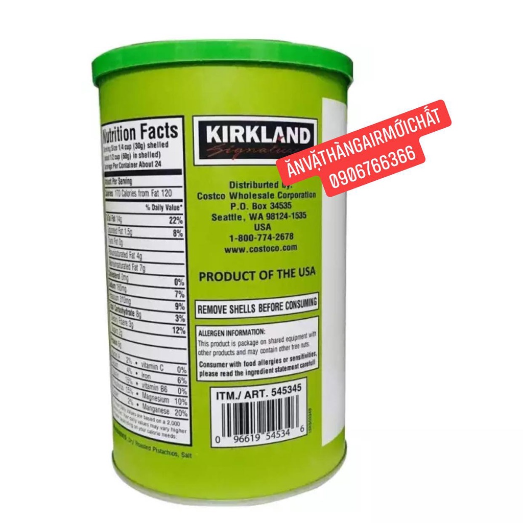 Hạt Dẻ Kirkland Signature Pistachios Mỹ - Hộp 453gr