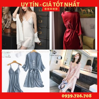 Váy ngủ kèm áo choàng ❤️FREESHIP❤️Bộ áo choàng ngủ nữ kết hợp đầm ngủ lụa quyến rũ chất đẹp cao cấp