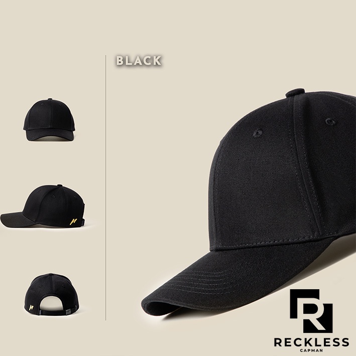 Nón Bóng Chày Lưỡi Trai Màu Đen Trơn Reckless Capman Signature Ballcap Vải Kaki Cotton