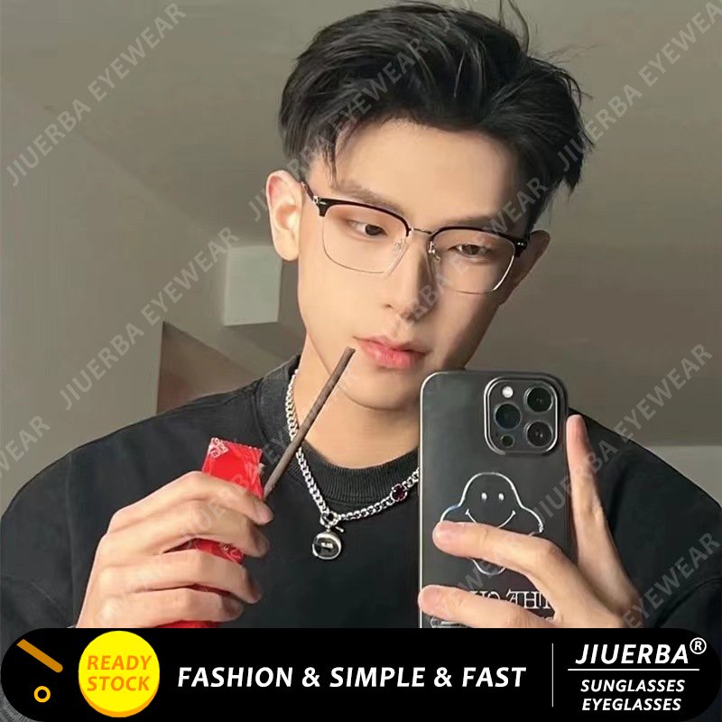 (JIUERBA) Mắt Kính Nửa Gọng Kim Loại Chống Ánh Sáng Xanh Thời Trang Hàn Quốc Cổ Điển