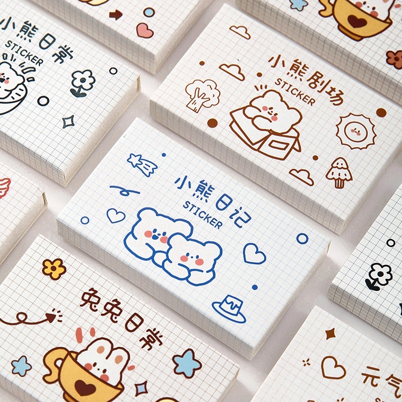 Hộp 40 Miếng Sticker, Hình Dán Hoạt Hình Gấu Thỏ