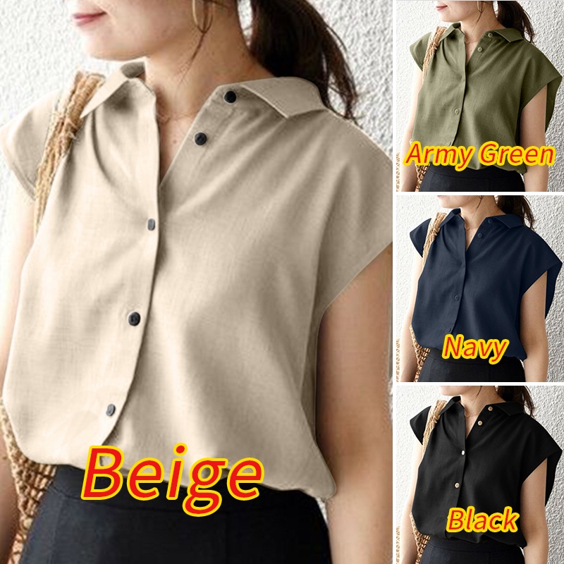 Zanzea Áo Sơ Mi Cổ V Cài Nút Tay Ngắn Thời Trang Cho Nữ