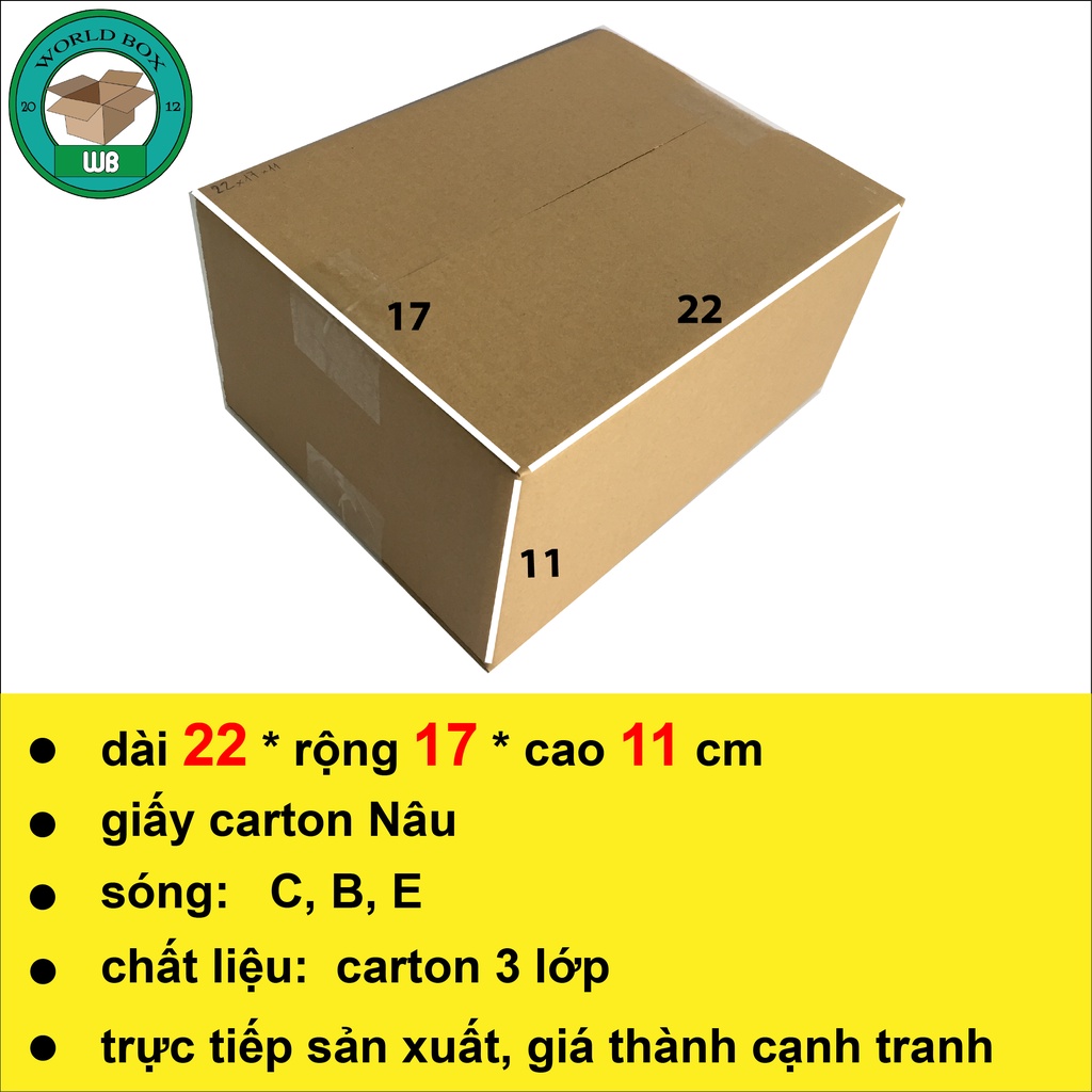Thùng carton 22x17x11 gói hàng trơn, cứng cáp