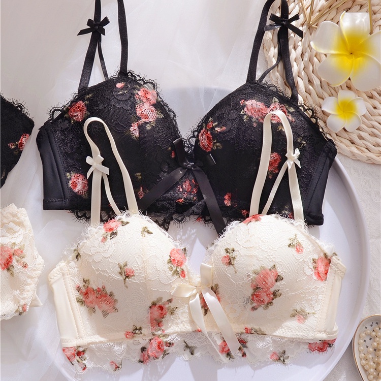 1 Set Áo Lót Nâng Ngực + Quần Lót Nữ Họa Tiết Ren Hoa Quyến Rũ Size 32-38AB | BigBuy360 - bigbuy360.vn