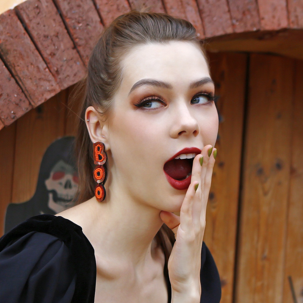 Cod Qipin Khuyên Tai Dáng Thả Xỏ Hạt Gạo Ma Bí Ngô Vui Nhộn Sáng Tạo Phong Cách Halloween Punk