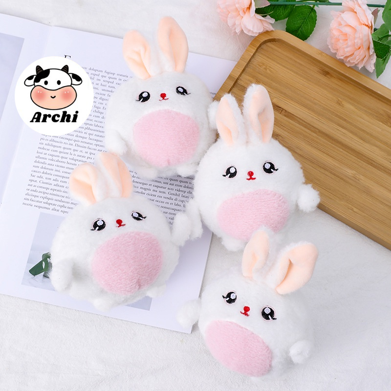 Móc khoá, móc bông cài balo hình thỏ bụng hồng