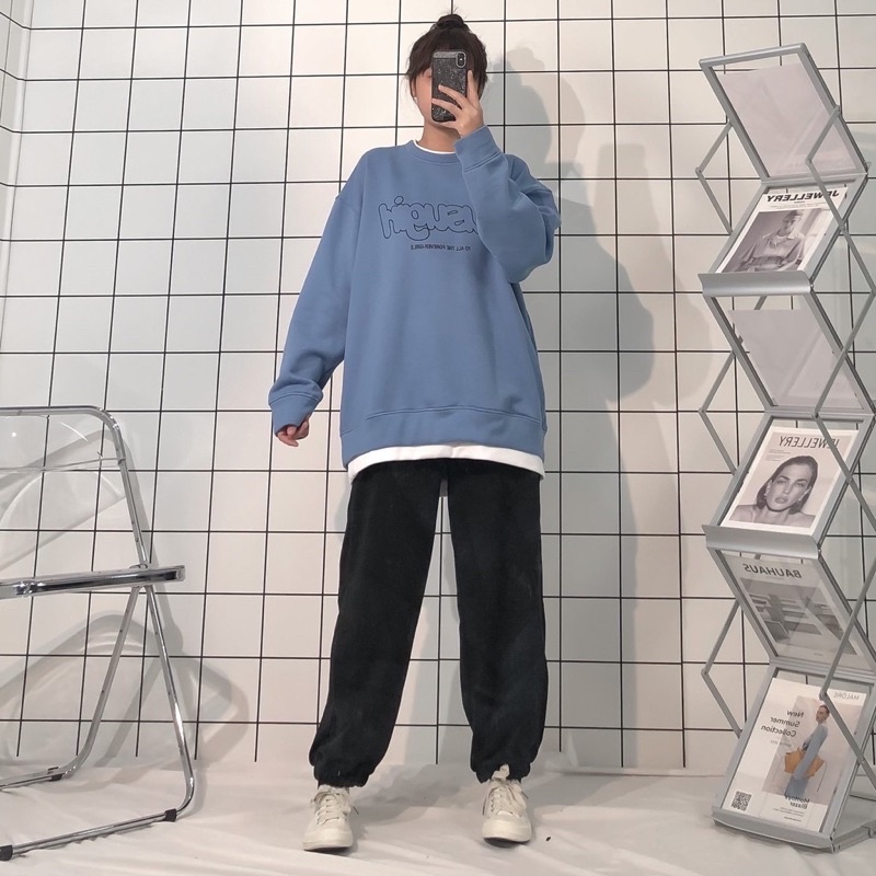 Áo Sweater Nữ Form Rộng Phối Layer Susu Vải Nỉ Bông Dày Dặn phong cách Ulzzang❤️Nỉ Lót Lông Tay Dài Unisex Hot