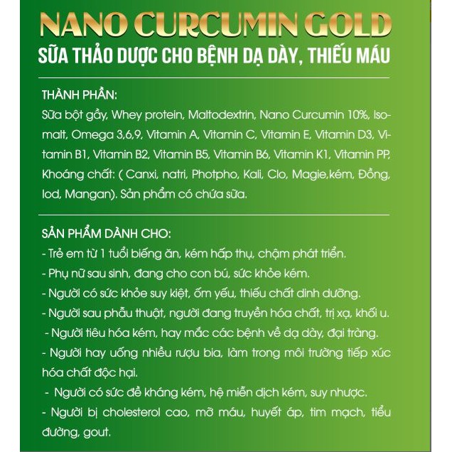 Sữa bột Nano Curcumin Gold Mua 4 tặng 1 đến 31/3/2021