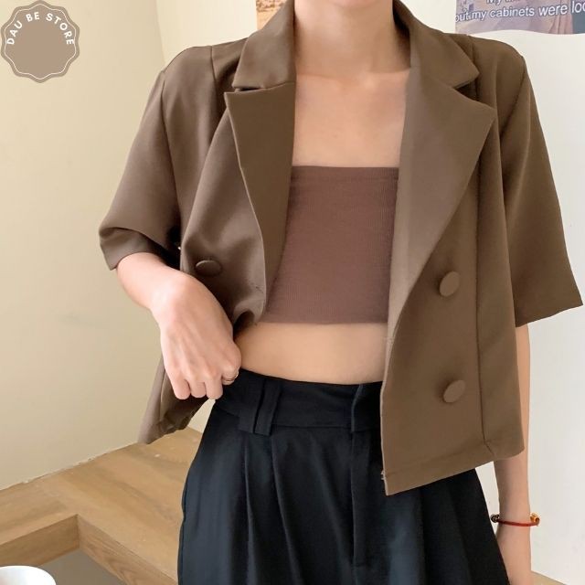 Áo Blazer Croptop Ngắn Tay Dáng Suông - Vest Màu Trơn Kèm Yếm Dáng Rộng Chất Mát  - Daube - A027 | BigBuy360 - bigbuy360.vn