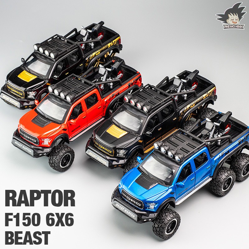 Mô hình xe bán tải Ford Raptor F150 6x6 - Đen bóng tỉ lệ 1:24 - Hãng Chezhi