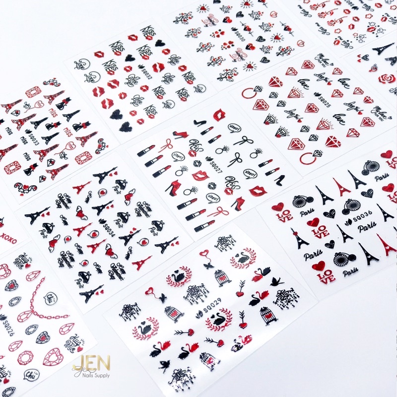 Sticker dán móng đỏ và đen paris-hình dán nail