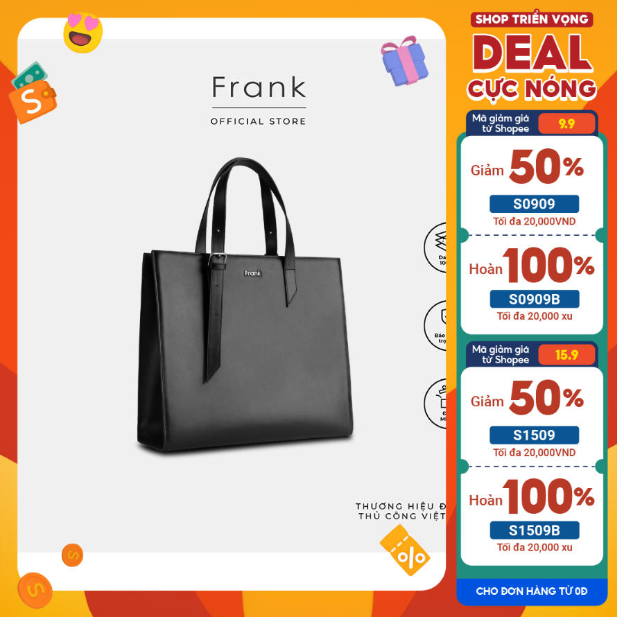 Túi Tote Đeo Chéo Nam Da Bò Mastrotto Cao Cấp FRANK Santiago Tote Bag Túi Xách Da Công Sở Nam Màu Đen-Jet Black