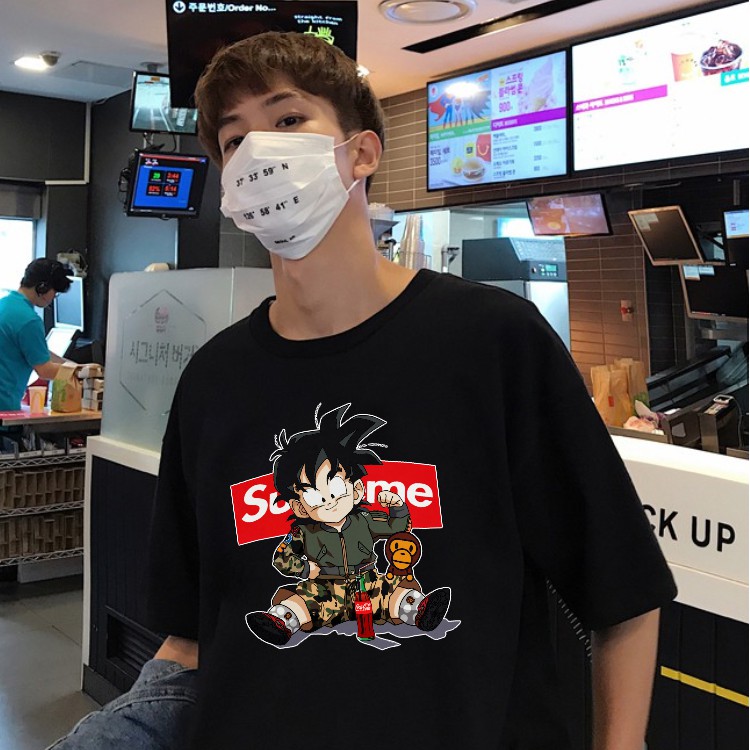 Áo phông nam nữ tay lỡ dáng unisex form rộng SONGOKU Superme đen - áo thun oversize streetwear basic tee