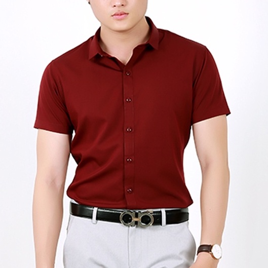 Áo sơ mi ngắn hàn quốc công sở nam đẹp F8888 Ngắn Tay Đỏ Đô