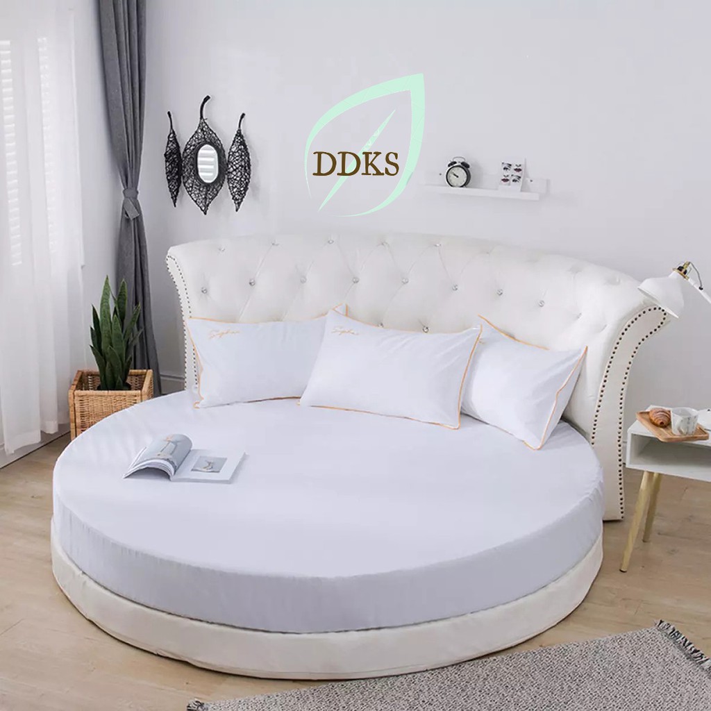 Ga nệm hình tròn 220cm x 220cm vải cotton cvc màu trắng [ sử dụng cho nệm cao dưới 30cm ]