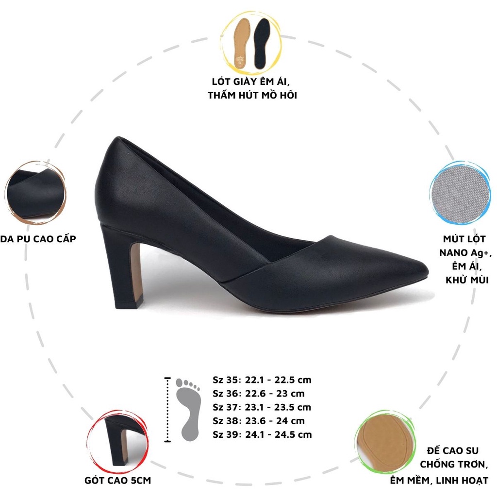 Giày cao gót bít mũi đế vuông 5p TULIPA HADU G573 da mờ êm mềm LH