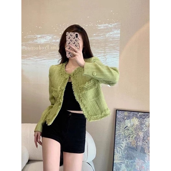 Áo khoác dạ tweed xanh cốm dáng lửng (ảnh tự chụp)SẴN