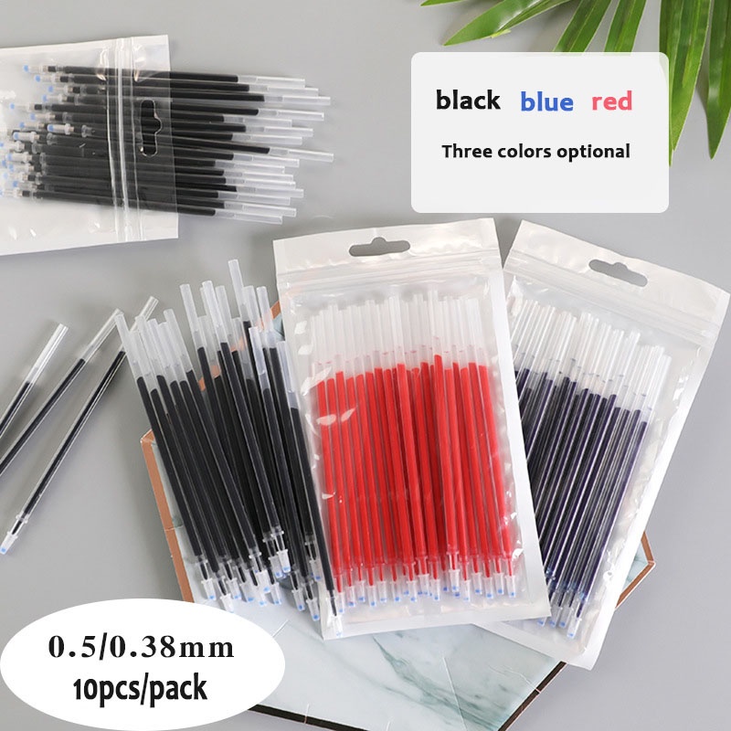 Set 2 Bút Bi Kèm 10 Ruột Bút Bi Mực Đen / Đỏ / Xanh Ngòi 0.5Mm