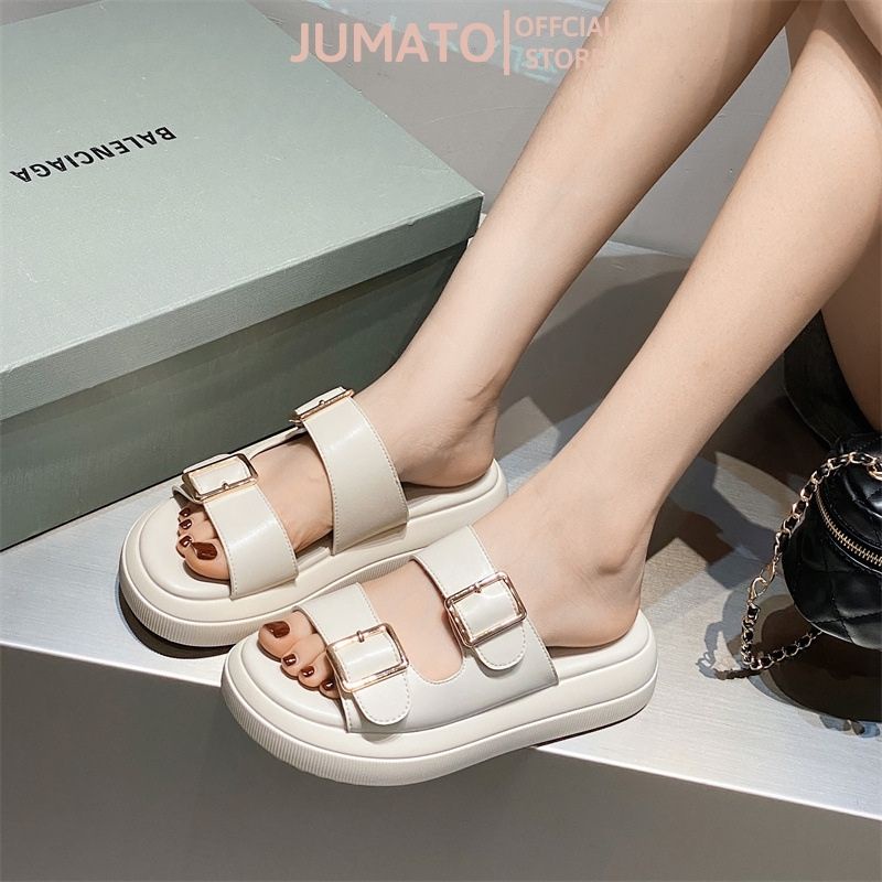 Dép nữ sandal 2 quai ngang đế bánh mì khóa vuông hot trend 2022 đi êm chân JUMATO G2.026.35