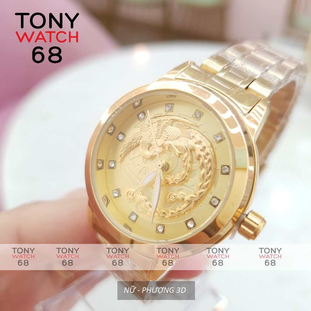 Đông hồ đôi nam nữ Winsley họa tiết rồng phượng nổi 3D mạ vàng chống nước chính hãng Tony Watch 68