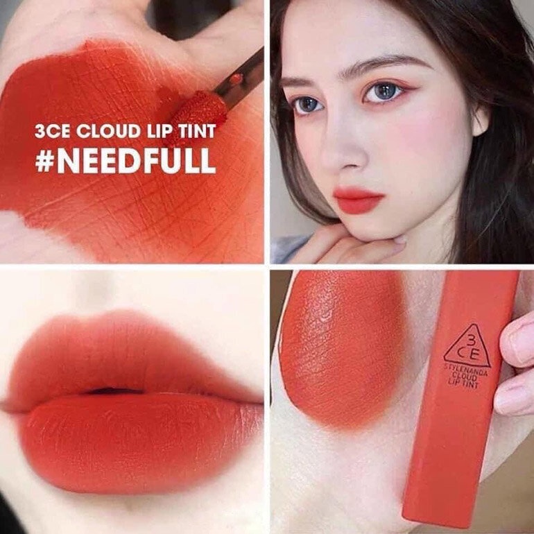 Son kem 3CE Cloud lip tint màu Needful đỏ cam gạch