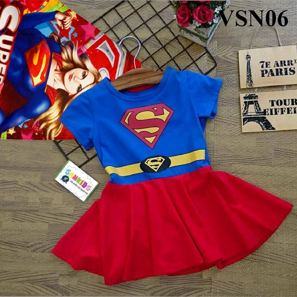 Váy đầm siêu nhân kèm áo choàng cho bé gái VSN01